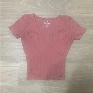 Hollister Pink Wrap Fitted Blouse Short Sleeve